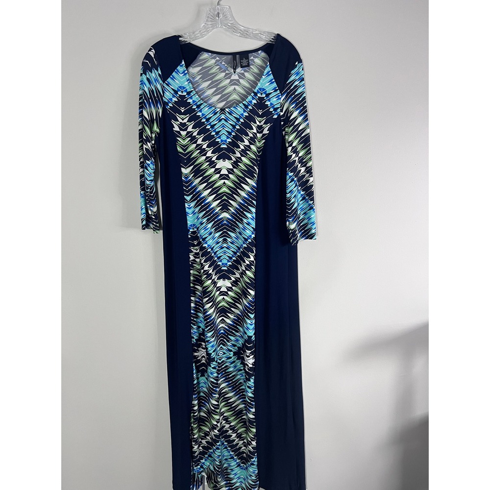 New Directions Womens Navy Blue Geometric Chevron Print Maxi Dress Size L